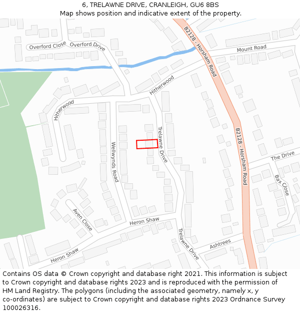 6, TRELAWNE DRIVE, CRANLEIGH, GU6 8BS: Location map and indicative extent of plot