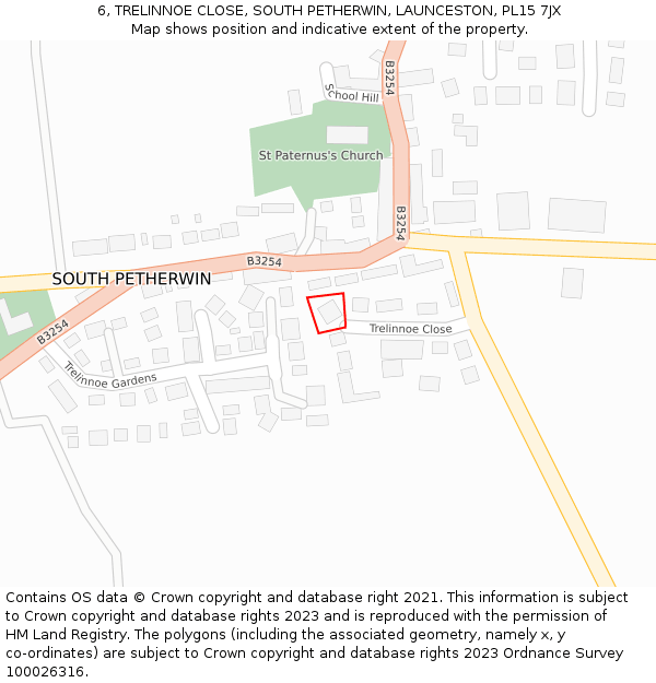 6, TRELINNOE CLOSE, SOUTH PETHERWIN, LAUNCESTON, PL15 7JX: Location map and indicative extent of plot