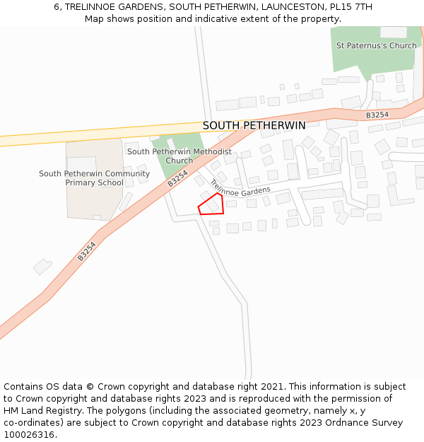 6, TRELINNOE GARDENS, SOUTH PETHERWIN, LAUNCESTON, PL15 7TH: Location map and indicative extent of plot