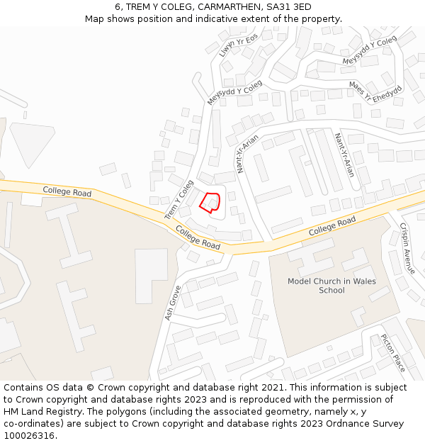 6, TREM Y COLEG, CARMARTHEN, SA31 3ED: Location map and indicative extent of plot