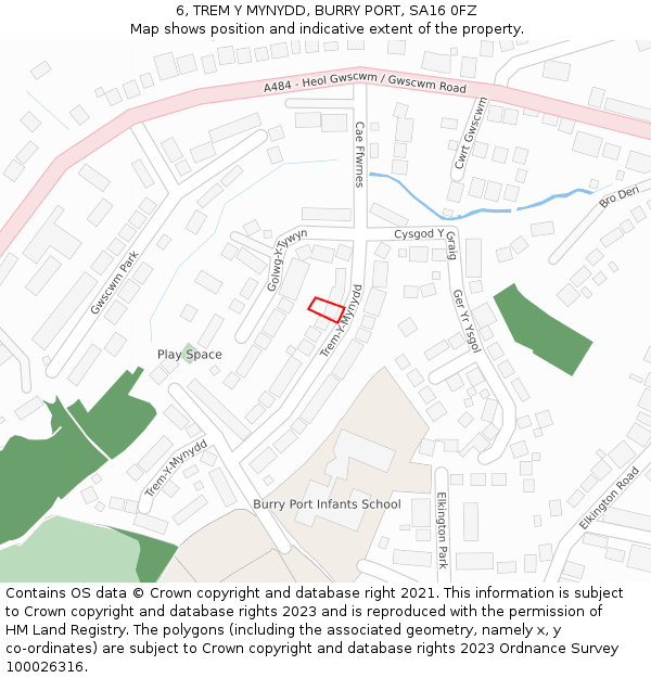 6, TREM Y MYNYDD, BURRY PORT, SA16 0FZ: Location map and indicative extent of plot