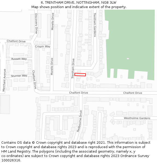 6, TRENTHAM DRIVE, NOTTINGHAM, NG8 3LW: Location map and indicative extent of plot