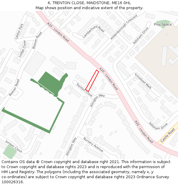 6, TRENTON CLOSE, MAIDSTONE, ME16 0HL: Location map and indicative extent of plot