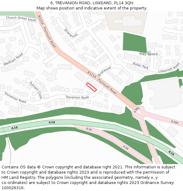 6, TREVANION ROAD, LISKEARD, PL14 3QN: Location map and indicative extent of plot