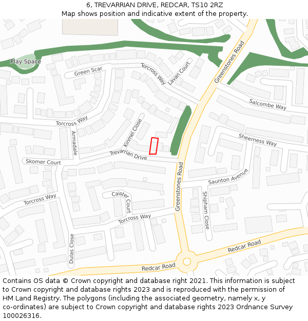 6, TREVARRIAN DRIVE, REDCAR, TS10 2RZ: Location map and indicative extent of plot