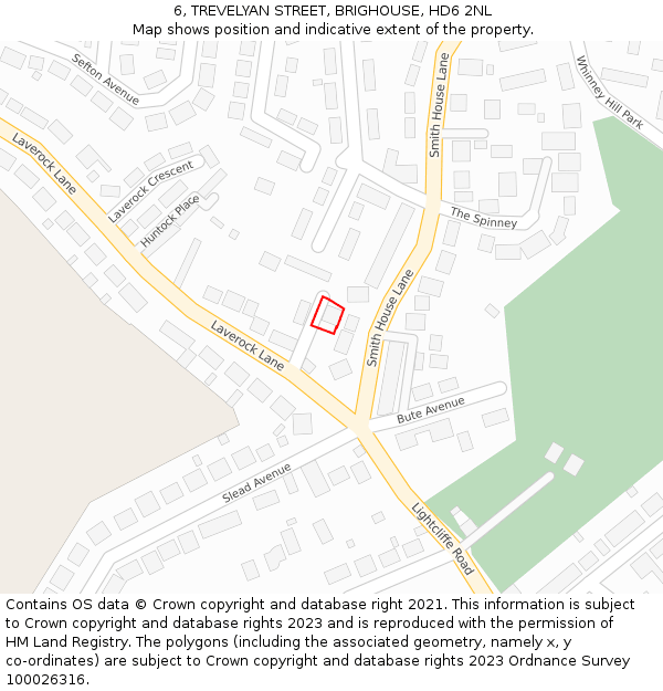 6, TREVELYAN STREET, BRIGHOUSE, HD6 2NL: Location map and indicative extent of plot