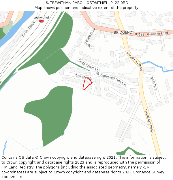 6, TREWITHAN PARC, LOSTWITHIEL, PL22 0BD: Location map and indicative extent of plot