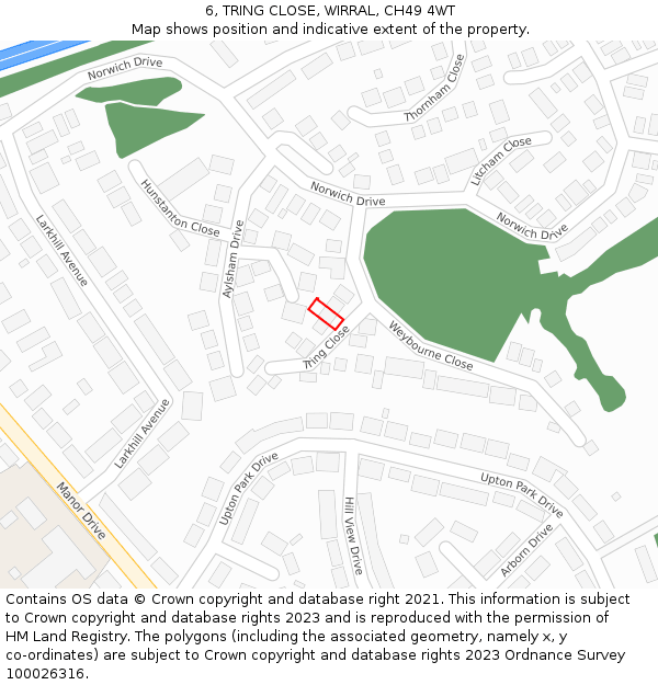 6, TRING CLOSE, WIRRAL, CH49 4WT: Location map and indicative extent of plot