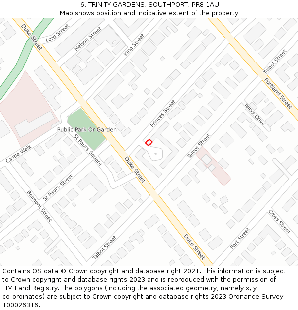 6, TRINITY GARDENS, SOUTHPORT, PR8 1AU: Location map and indicative extent of plot