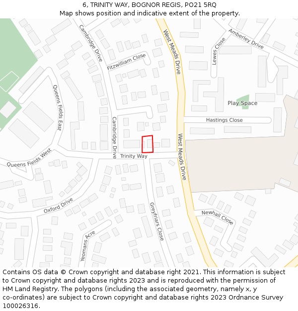 6, TRINITY WAY, BOGNOR REGIS, PO21 5RQ: Location map and indicative extent of plot