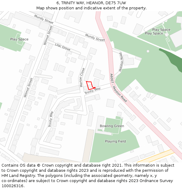 6, TRINITY WAY, HEANOR, DE75 7UW: Location map and indicative extent of plot
