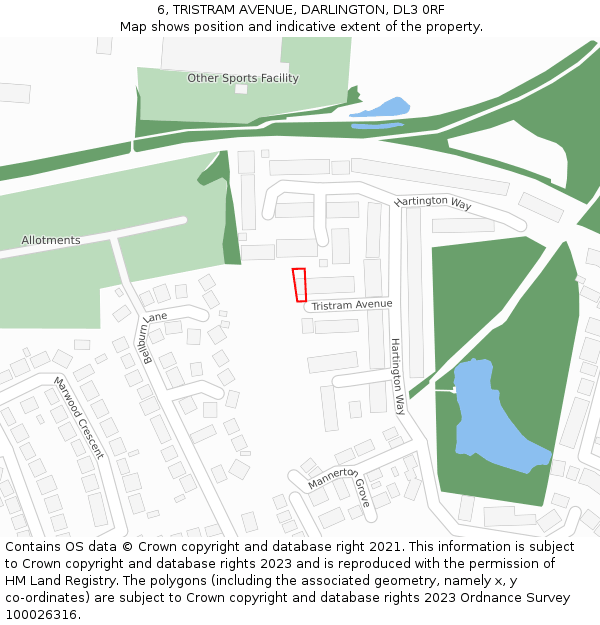 6, TRISTRAM AVENUE, DARLINGTON, DL3 0RF: Location map and indicative extent of plot