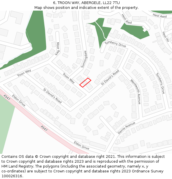 6, TROON WAY, ABERGELE, LL22 7TU: Location map and indicative extent of plot