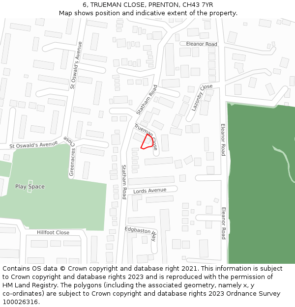 6, TRUEMAN CLOSE, PRENTON, CH43 7YR: Location map and indicative extent of plot