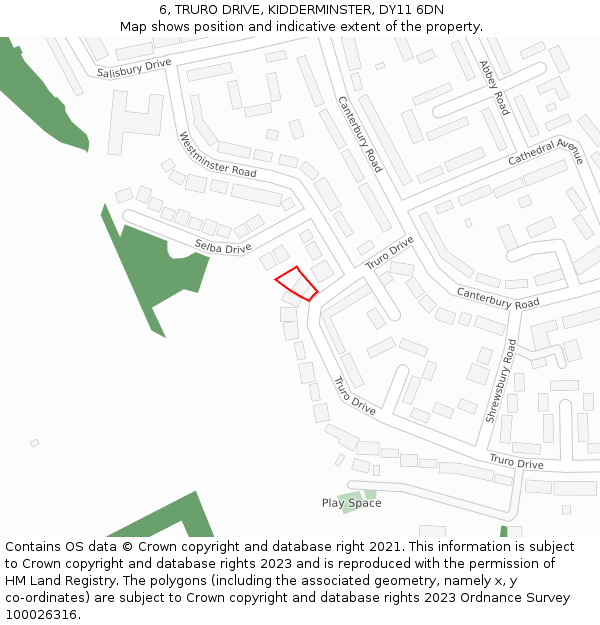 6, TRURO DRIVE, KIDDERMINSTER, DY11 6DN: Location map and indicative extent of plot