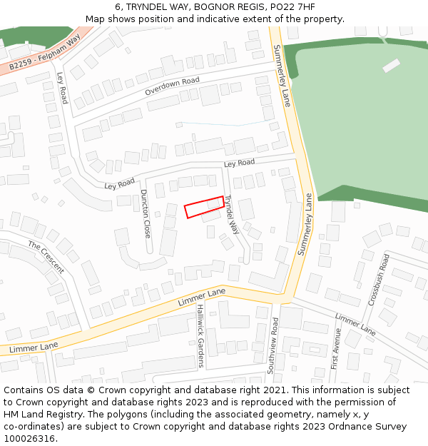 6, TRYNDEL WAY, BOGNOR REGIS, PO22 7HF: Location map and indicative extent of plot