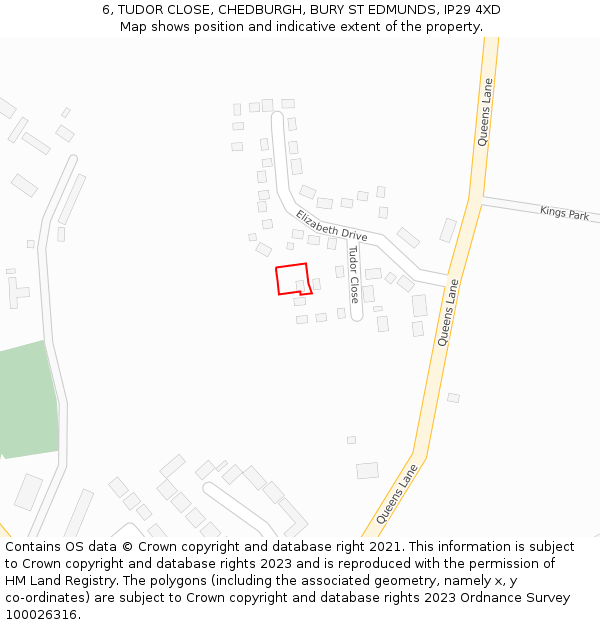 6, TUDOR CLOSE, CHEDBURGH, BURY ST EDMUNDS, IP29 4XD: Location map and indicative extent of plot