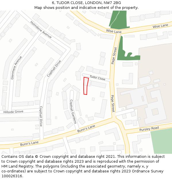 6, TUDOR CLOSE, LONDON, NW7 2BG: Location map and indicative extent of plot