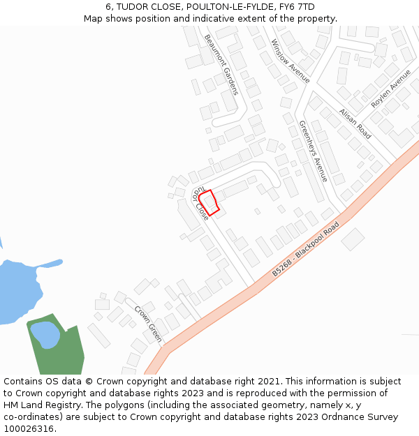 6, TUDOR CLOSE, POULTON-LE-FYLDE, FY6 7TD: Location map and indicative extent of plot