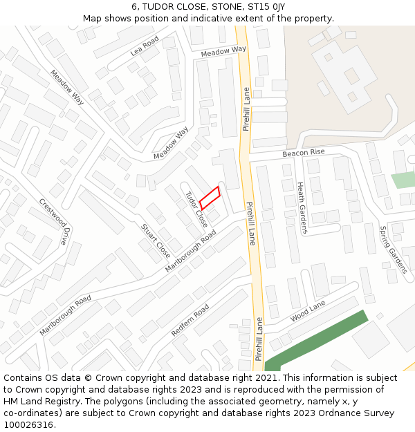 6, TUDOR CLOSE, STONE, ST15 0JY: Location map and indicative extent of plot