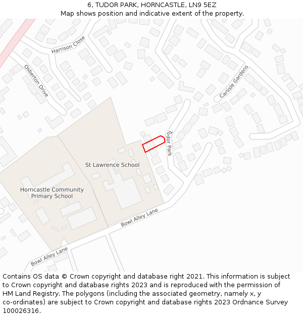 6, TUDOR PARK, HORNCASTLE, LN9 5EZ: Location map and indicative extent of plot