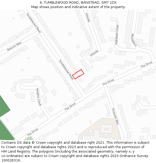 6, TUMBLEWOOD ROAD, BANSTEAD, SM7 1DX: Location map and indicative extent of plot