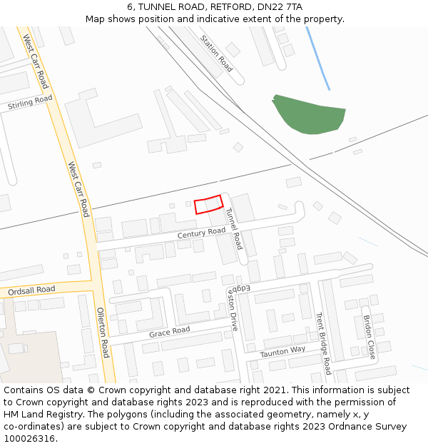 6, TUNNEL ROAD, RETFORD, DN22 7TA: Location map and indicative extent of plot