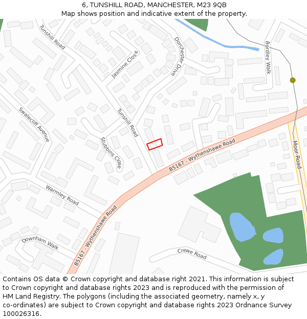 6, TUNSHILL ROAD, MANCHESTER, M23 9QB: Location map and indicative extent of plot