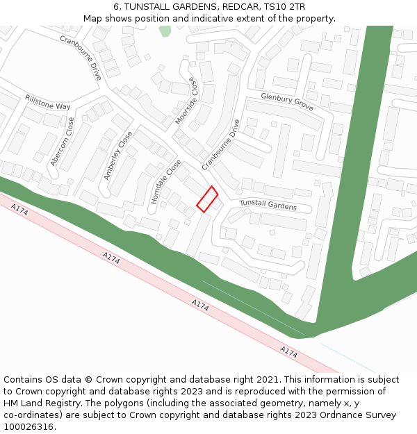 6, TUNSTALL GARDENS, REDCAR, TS10 2TR: Location map and indicative extent of plot