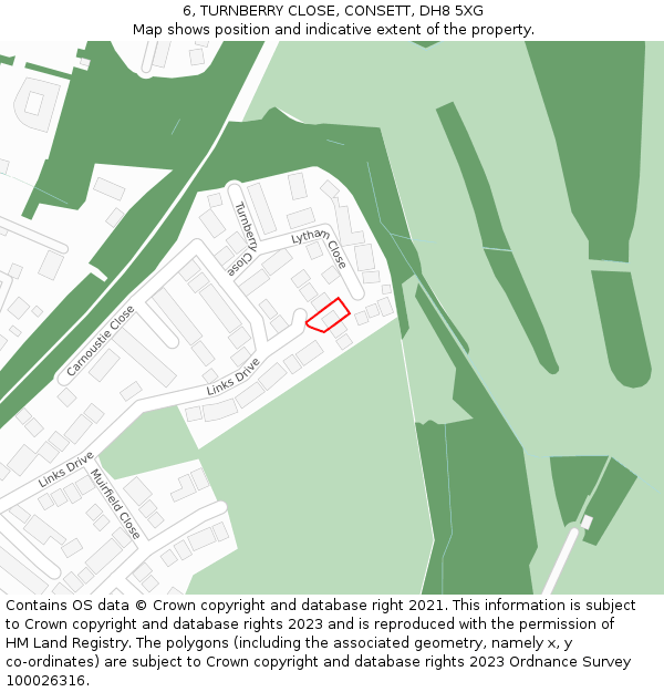 6, TURNBERRY CLOSE, CONSETT, DH8 5XG: Location map and indicative extent of plot