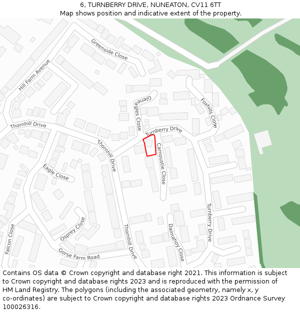 6, TURNBERRY DRIVE, NUNEATON, CV11 6TT: Location map and indicative extent of plot