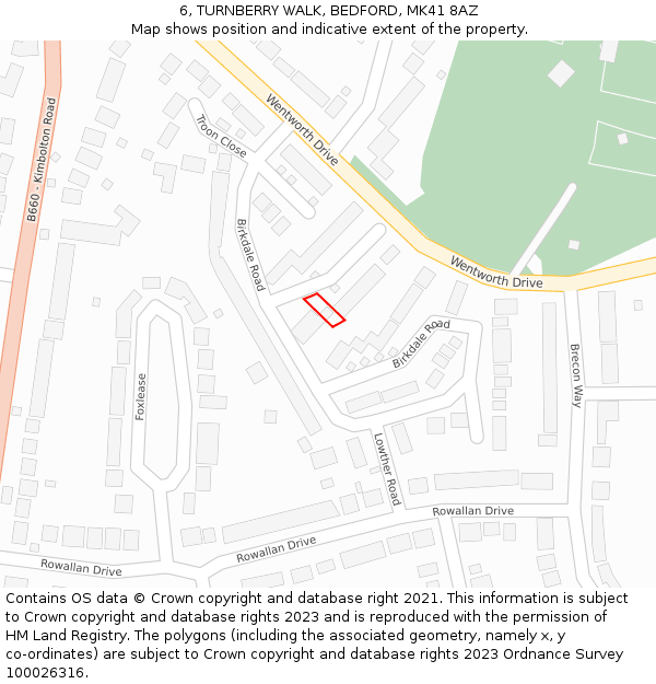 6, TURNBERRY WALK, BEDFORD, MK41 8AZ: Location map and indicative extent of plot