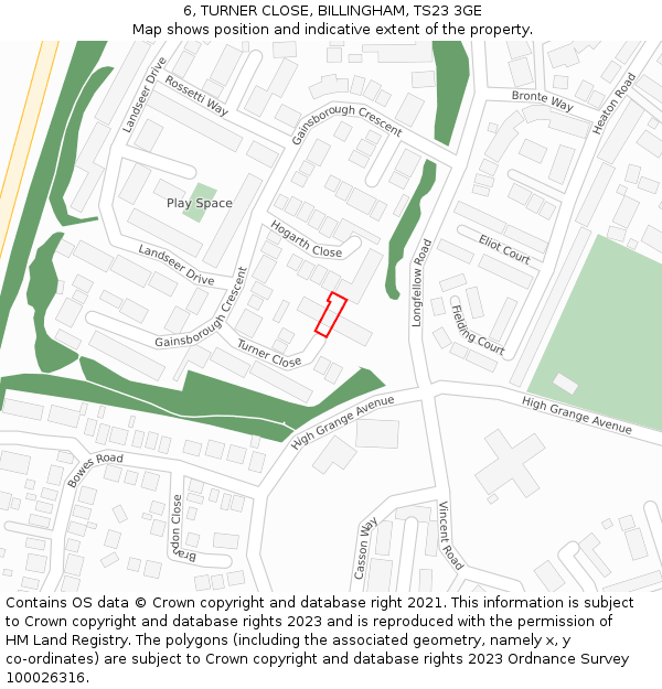 6, TURNER CLOSE, BILLINGHAM, TS23 3GE: Location map and indicative extent of plot
