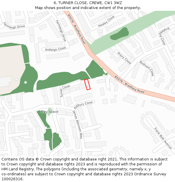 6, TURNER CLOSE, CREWE, CW1 3WZ: Location map and indicative extent of plot