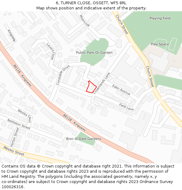 6, TURNER CLOSE, OSSETT, WF5 8RL: Location map and indicative extent of plot