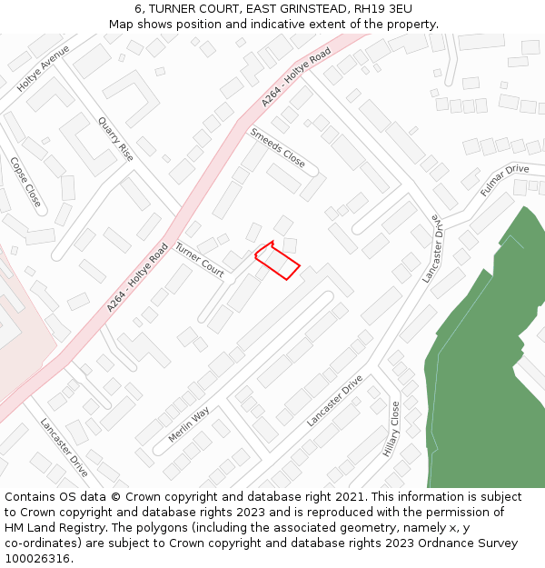 6, TURNER COURT, EAST GRINSTEAD, RH19 3EU: Location map and indicative extent of plot