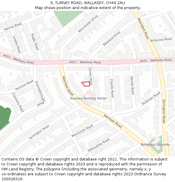 6, TURNEY ROAD, WALLASEY, CH44 2AU: Location map and indicative extent of plot