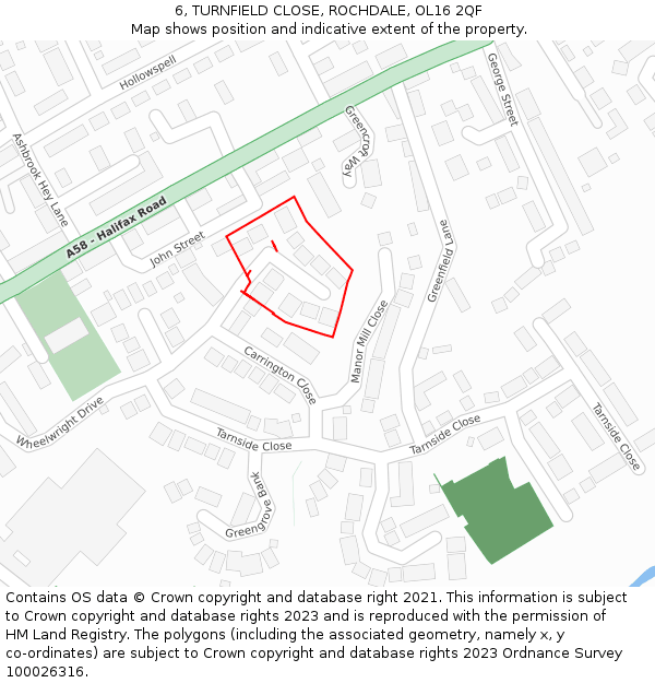 6, TURNFIELD CLOSE, ROCHDALE, OL16 2QF: Location map and indicative extent of plot