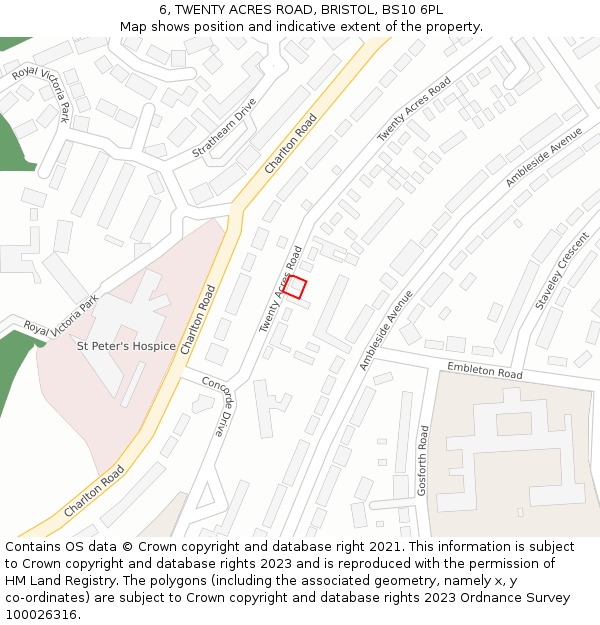 6, TWENTY ACRES ROAD, BRISTOL, BS10 6PL: Location map and indicative extent of plot