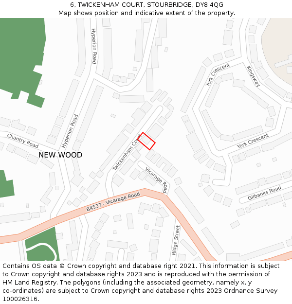 6, TWICKENHAM COURT, STOURBRIDGE, DY8 4QG: Location map and indicative extent of plot