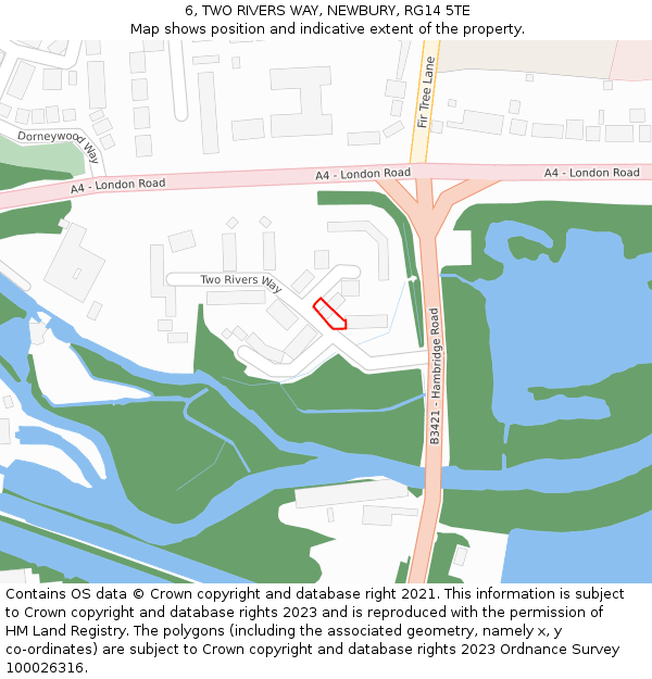 6, TWO RIVERS WAY, NEWBURY, RG14 5TE: Location map and indicative extent of plot