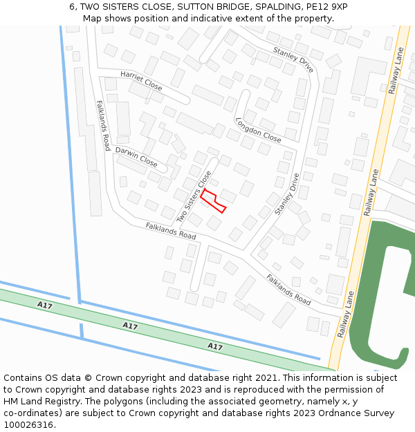 6, TWO SISTERS CLOSE, SUTTON BRIDGE, SPALDING, PE12 9XP: Location map and indicative extent of plot