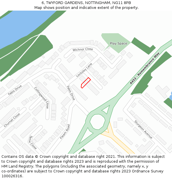 6, TWYFORD GARDENS, NOTTINGHAM, NG11 8PB: Location map and indicative extent of plot