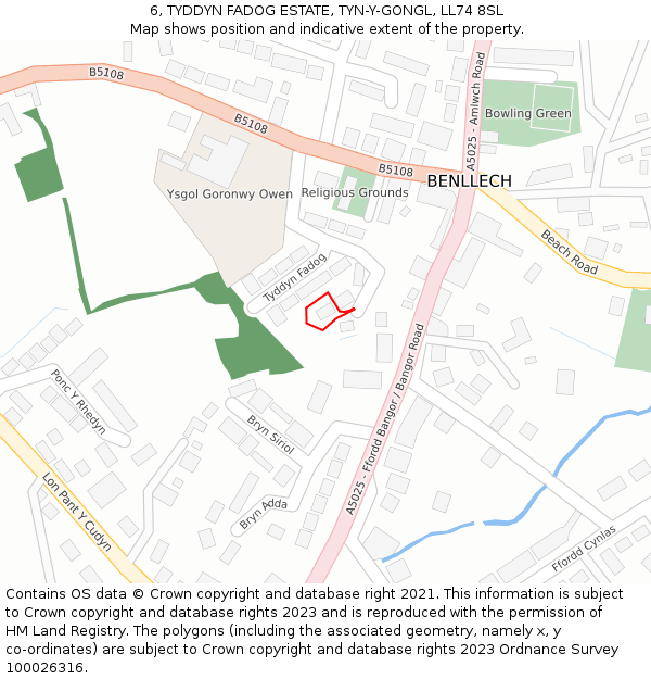 6, TYDDYN FADOG ESTATE, TYN-Y-GONGL, LL74 8SL: Location map and indicative extent of plot