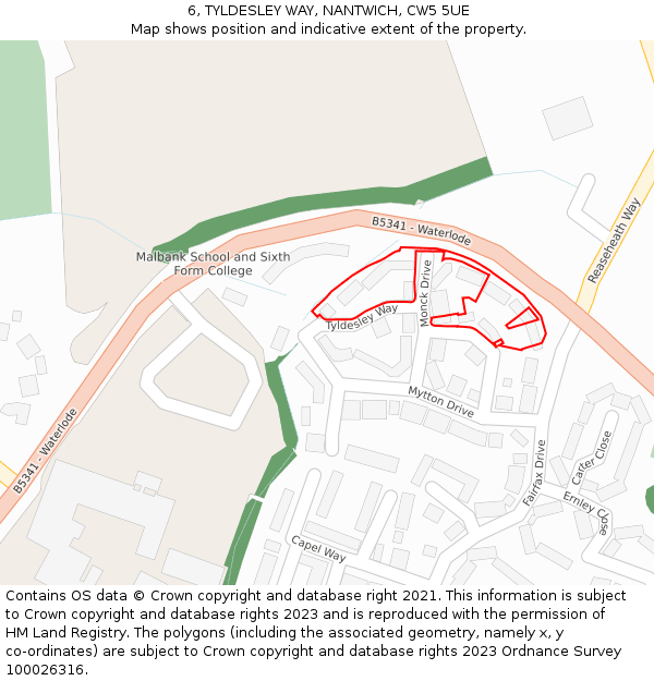 6, TYLDESLEY WAY, NANTWICH, CW5 5UE: Location map and indicative extent of plot