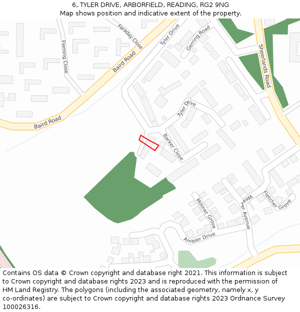 6, TYLER DRIVE, ARBORFIELD, READING, RG2 9NG: Location map and indicative extent of plot