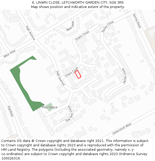 6, UNWIN CLOSE, LETCHWORTH GARDEN CITY, SG6 3RS: Location map and indicative extent of plot