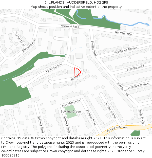 6, UPLANDS, HUDDERSFIELD, HD2 2FS: Location map and indicative extent of plot