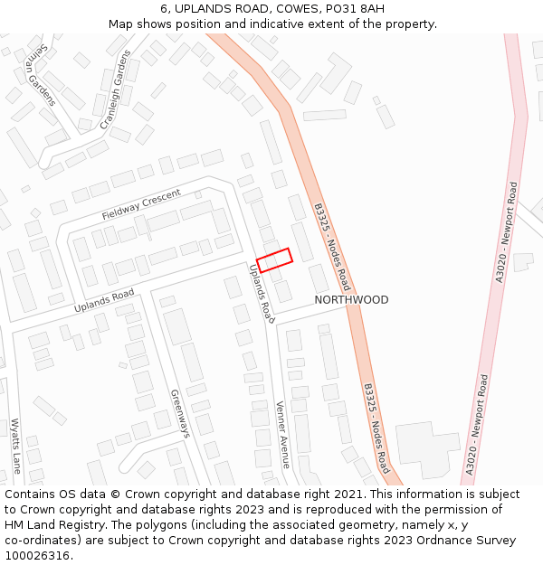 6, UPLANDS ROAD, COWES, PO31 8AH: Location map and indicative extent of plot