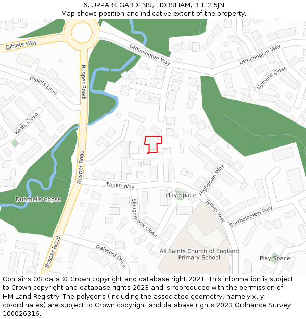 6, UPPARK GARDENS, HORSHAM, RH12 5JN: Location map and indicative extent of plot